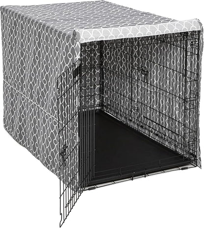 MidWest Homes for Pets XL Dog Crate Cover with Teflon Fabric Protector, Poly-Cotton Privacy Kennel Cover Fits Most 48-inch Crates, Gray Designer Print, Washable, Reduces Barking