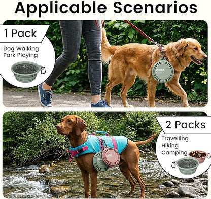 OHMO Collapsible Dog Water Bowls w/Built-in Stainless Steel Ring – 2pcs Large 27oz/800ml Portable Silicone Pet Feeding Bowl for Hiking, Camping, Travel