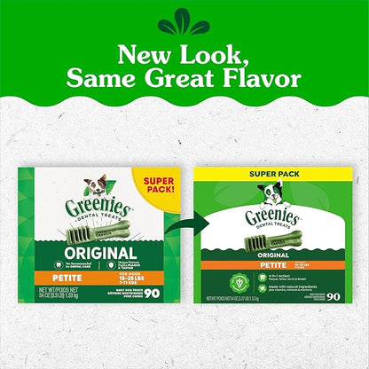 Greenies Veterinarian-Recommended Adult Natural Dental Dog Treats Petite Size, Dog Dental Chews, Original Flavor, 54 oz. Pack, 90 Count