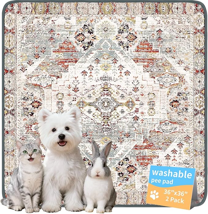 Washable Pee Pads for Dogs, Reusable Puppy Potty Training Pads, Ultra-Absorbent Thick Waterproof Leak-Proof Non-Slip Pads & Mat for Crate, Playpen, Floor, Whelping & Housebreaking , 2 Pack 24"x36"