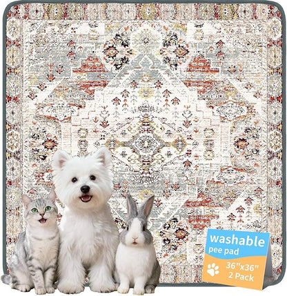 Washable Pee Pads for Dogs, Reusable Puppy Potty Training Pads, Ultra-Absorbent Thick Waterproof Leak-Proof Non-Slip Pads & Mat for Crate, Playpen, Floor, Whelping & Housebreaking , 2 Pack 24"x36"