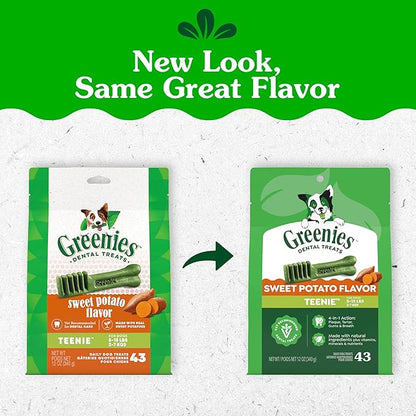 Greenies Dog Treats Veterinarian-Recommended Natural Dental Treats for Dogs, Teenie Size, Sweet Potato Flavor, 12 oz. Pack, 43 Count