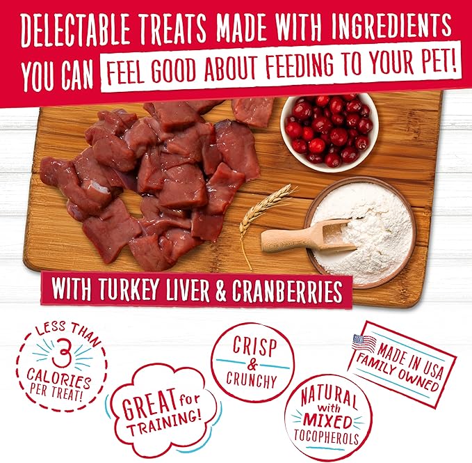 Charlee Bear Original Crunch Dog Treats, Turkey Liver and Cranberries, 16 Ounce Resealable Bag, Low Calorie Training Treats for Dogs, Limited Ingredient, Healthy, Crunchy Dog Snacks, Made in USA