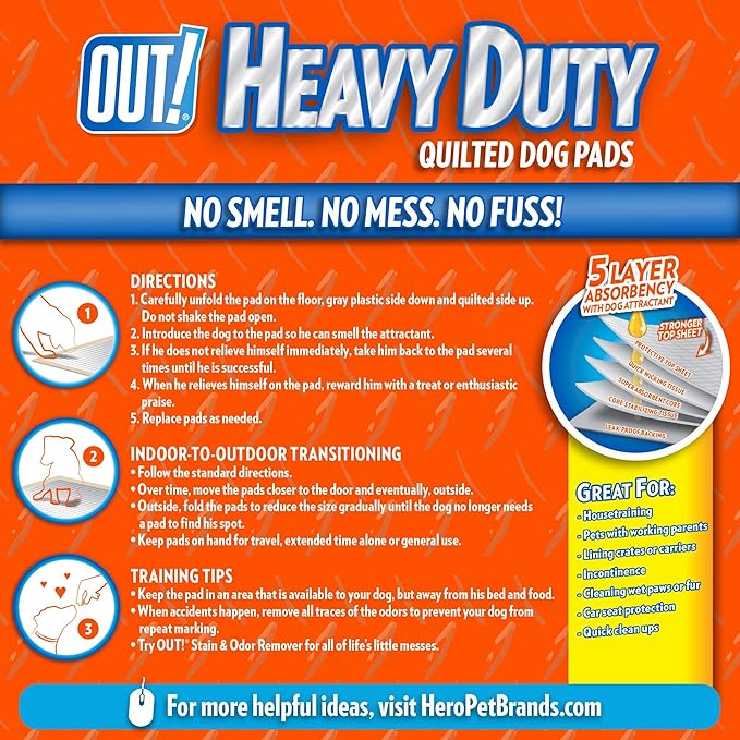 OUT! Heavy Duty XXL Dog Pads - Absorbent Pet Training and Puppy Pads - 26 x 30 in - 30 Count,White (Pack of 2)
