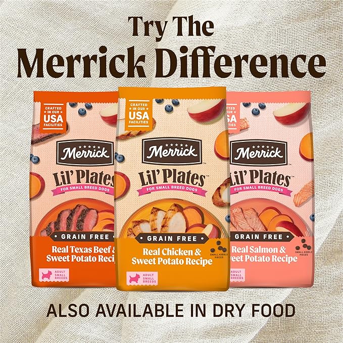 Merrick Lil’ Plates Grain Free Dinner Duos Soft Natural Wet Small Dog Food Variety Pack, Beef and Chicken - (Pack of 12) 3.5 lb. Tubs