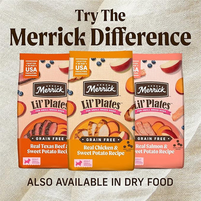 Merrick Lil’ Plates Grain Free Dinner Duos Soft Natural Wet Small Dog Food Variety Pack, Beef and Turkey - (Pack of 1) 2.6 lb. Tubs