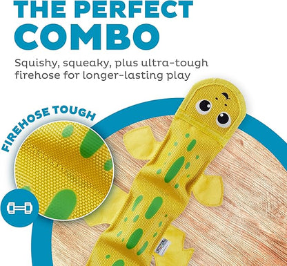 Outward Hound Fire Biterz Yellow Lizard Plush Firehose Material Interactive Dog Toy, Large