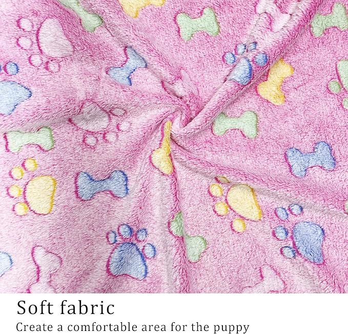 1 Pack 3 Blankets Super Soft Fluffy Premium Fleece Pet Blanket Flannel Paw Printed Throw for Dog Puppy Cat (Medium 30x20'', Purple, Pink, Brown)