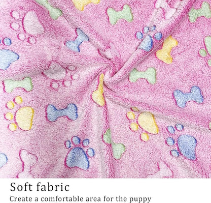 1 Pack 3 Blankets Super Soft Fluffy Premium Fleece Pet Blanket Flannel Paw Printed Throw for Dog Puppy Cat(Large 41x31'', Purple, Pink, Brown)
