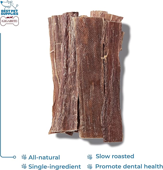 GigaBite Beef Esophagus Dog Treats - Natural Gullet Sticks for Dogs, High Protein Single Ingredient Dog Chews, Rawhide Free Dental Dog Treats for All Dog Breeds - Strips (10 inch), Pack of 10