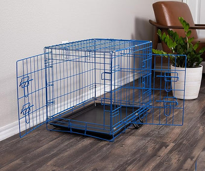 Internet's Best Double Door Steel Crates Collapsible and Foldable Wire Dog Kennel, 24 Inch (Small), Blue