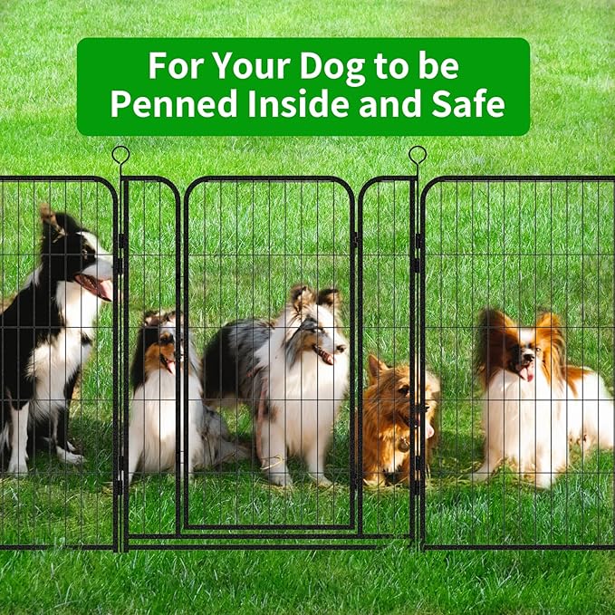 Kfvigoho Dog Playpen Outdoor Extra Wide 32 Piece Panels Heavy Duty Dog Fence 40" Height Anti-Rust with Doors Portable for RV Camping Yard, Total 84FT, 561 Sq.ft, Snowy Black