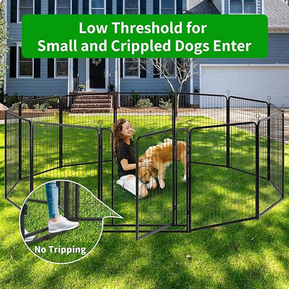 Kfvigoho Dog Playpen Outdoor Extra Wide 12 Piece Panels Heavy Duty Anti-Rust Coating-Strengthened Dog Fence 40" Height with Doors Portable for RV Camping Yard, Total 32FT, 79 Sq.ft, Snowy Black