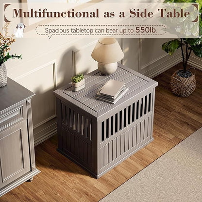 Fancyango 30-Inch Heavy Duty Dog Crate Furniture Lockable Indoor Outdoor Kennel & End Table for Small/Medium Dogs Decorative Plastic Pet Cage in Grey