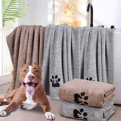 Dogvingpk Dog Towel - Pack of 4 - Super Absorbent Soft Microfiber Pet Bath Grooming Towels for Drying Dogs and Other Pets (M-36" * 28", 2Grey and 2Brown)