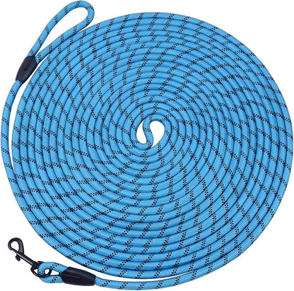 Long Dog Leash for Training 15Ft-Reflective Nylon Rope with Swivel Hook-Recall Agility Lead for Large Small Medium Dogs Outside Walking Hiking-Sky Blue
