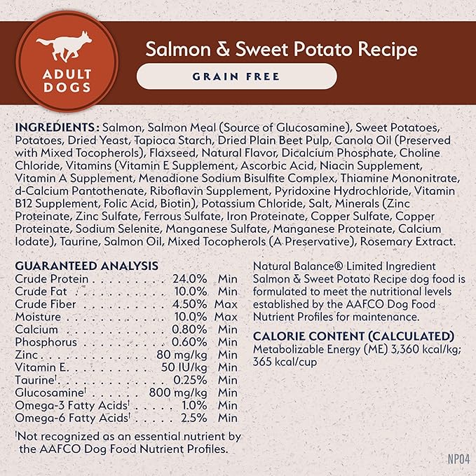 Natural Balance Limited Ingredient Grain Free Salmon & Sweet Potato Dry Dog Food, Sensitive Stomach, 4 lb (Pack of 1)