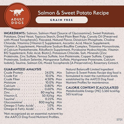 Natural Balance Limited Ingredient Adult Grain-Free Dry Dog Food, Salmon & Sweet Potato Recipe, Single Protein, Sensitive Stomach & Skin Support that is Vet Recommended, 24lb (Pk of 1)