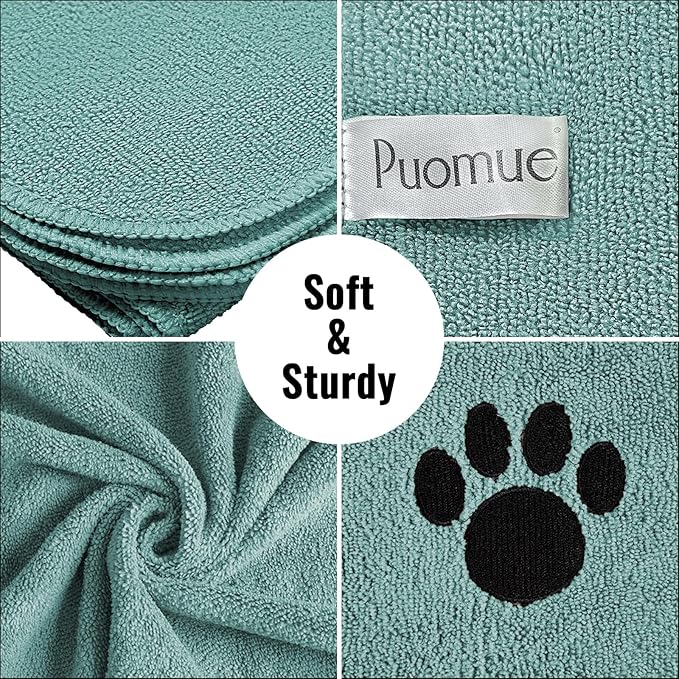 Puomue Microfiber Dog Towels for Drying Dogs, Super Absorbent and Soft Pet Grooming Towel, 40 Inch X 23.6 Inch, Perfect for Large, Medium or Small Dogs, Lake Blue