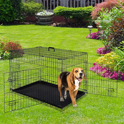 ZENY 30/36/42 Inch Dog Crate Double Door Folding Metal Dog or Pet Crate Kennel with Tray and Handle