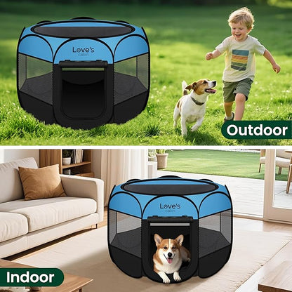 Love's cabin Pet Puppy Dog Playpen, Small Dog Tent Crates Cage Indoor/Outdoor, Portable Playpen for Cat, Foldable Pop Up Dog Kennel Playpen with Carring Case, Removable Zipper Top, Blue