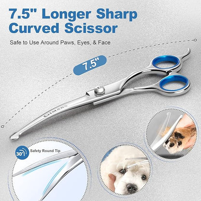 Gimars Titanium Coated Professional 6 in 1 4CR Stainless Steel Dog Grooming Scissors with Safety Round Tip, Heavy Duty Pet Grooming Scissor for Dogs, Cats and Other Animals
