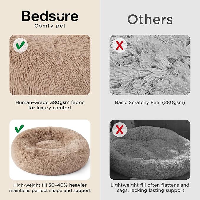 Bedsure Calming Cat Beds for Indoor Cats - Small Cat Bed Washable 20 inches, Anti-Slip Round Fluffy Plush Faux Fur Pet Bed, Fits up to 15 lbs Pets, Camel
