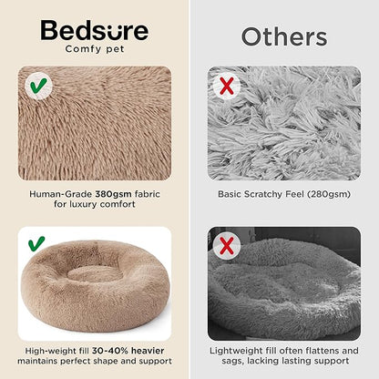Bedsure Calming Cat Beds for Indoor Cats - Small Cat Bed Washable 20 inches, Anti-Slip Round Fluffy Plush Faux Fur Pet Bed, Fits up to 15 lbs Pets, Camel