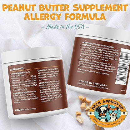 Pack Approved Dog Peanut Butter - Aids Dog Itching Skin Relief & Allergy Support with Colostrum - Contains Probiotics for Dogs Allergies and Itchy Skin - Allergy (239g)