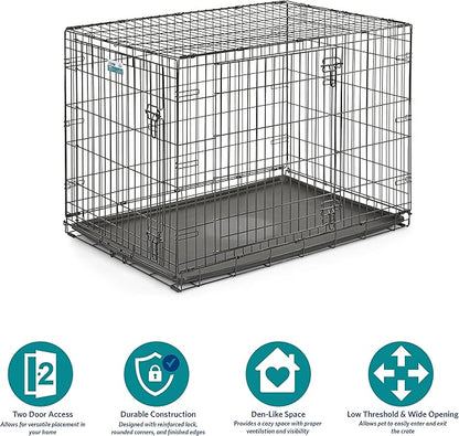 MidWest Homes for Pets 42-Inch iCrate for Large Breeds, 71-90 lbs, Double Door Folding Dog Crate with Divider Panel, Leak-Proof Tray & Secure Latches, Portable, Durable & Easy to Assemble