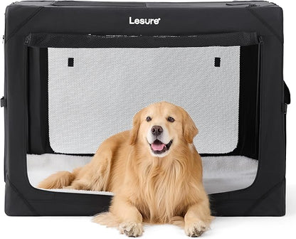 Lesure Collapsible Dog Crate - Portable Travel Kennel for Extra Large Dog, 4-Door Pet Crate with Mesh Windows, Indoor & Outdoor, Black