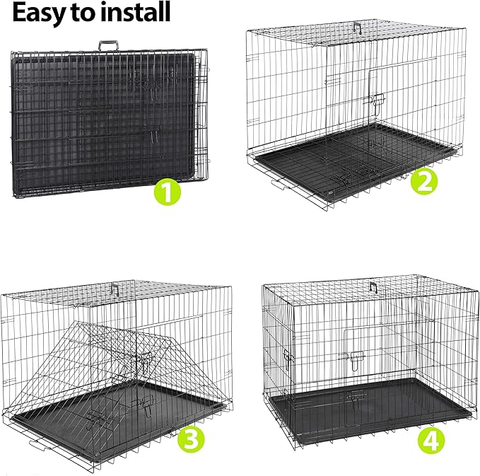 ZENY 30/36/42 Inch Dog Crate Double Door Folding Metal Dog or Pet Crate Kennel with Tray and Handle