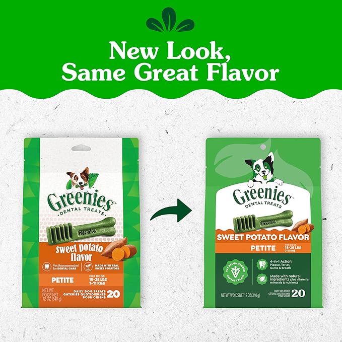 Greenies Veterinarian-Recommended Adult Natural Dental Dog Treats Petite Size, Sweet Potato Flavor, 12 oz. Pack, 20 Count