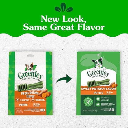 Greenies Veterinarian-Recommended Adult Natural Dental Dog Treats Petite Size, Sweet Potato Flavor, 12 oz. Pack, 20 Count