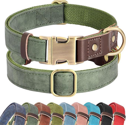 Didog Soft PU Leather Dog Collar for Large Dogs,Classic Adjustable Dog Collars with Quick Release Metal Buckle,Easy Clean and Comfortable with Nylon Lining,Green,XL Neck 20-27", Width 1¼"
