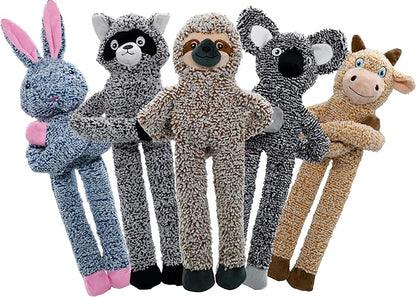 BUYPOW No Stuffing Dog Toys for Large Dogs, 5 Pack Squeaky Crinkle Interactive Dog Animals, Plush Teething Toys to Keep Them Busy, Cute Funny Dogs Gifts for Small Medium Large Breed