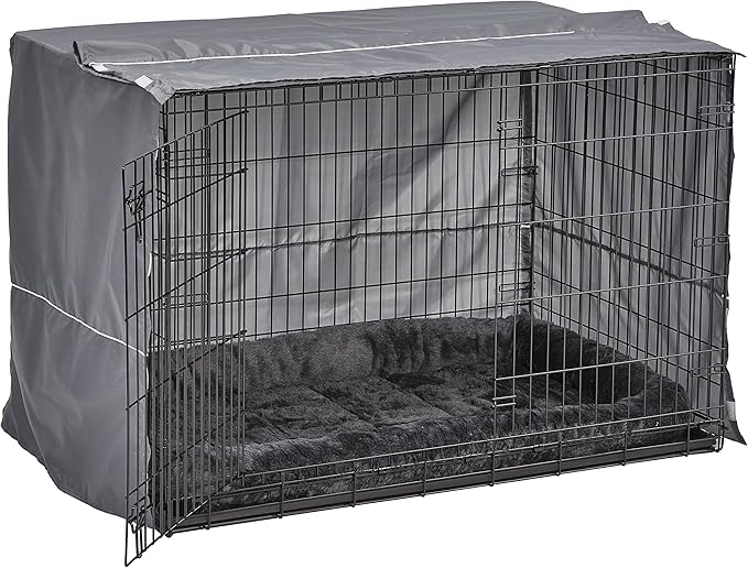 MidWest Homes for Pets Double Door 48-inch Dog Crate Kit, Bundle Includes a Two-Door Cage, Matching Gray Bed and Crate Cover, For Extra-Large Sized Breeds