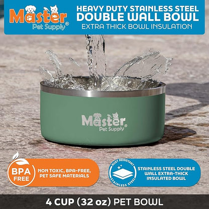 Master Pet Supply Stainless Steel Dog Bowls - 32 oz, Heavy Duty - Camo Patrol, Double Wall Extra-Thick Insulated, Non-Slip Pet Water Bowl for Dogs, Cats & Pets, Anti Rust Metal, Dish Washer Safe