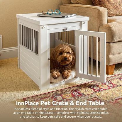New Age Pet ECOFLEX InnPlace Dog Crate & End Table, Indoor Furniture Style Pet Kennel for Small, Medium, Large & XL Dogs, Durable Composite, Antique White, Small