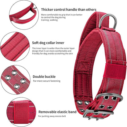 Annchwool Tactical Dog Collar for Medium and Large Dog,Adjustable Military Dog Collar with Soft Padded Handle,Heavy Duty Double Buckle Design(Red,M)