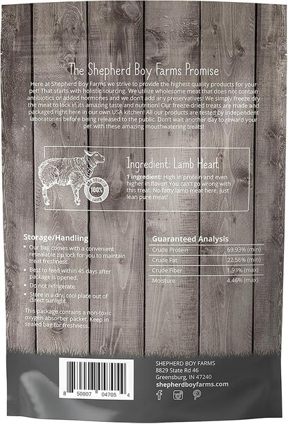Shepherd Boy Farms Freeze Dried Dog and Cat Treats, Lamb Heart, All Natural Single Ingredient Freeze-Dried Dog Treat & Dog Snacks, Made in USA, High Protein, Essential Nutrition of Raw Dog Food, 8oz