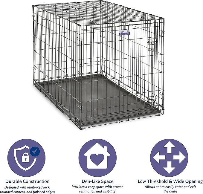 MidWest Homes for Pets 48-Inch iCrate for Extra-Large Breeds, 90-110 lbs, Single Door Folding Dog Crate with Divider Panel, Leak-Proof Tray & Secure Latches, Portable, Durable & Easy to Assemble