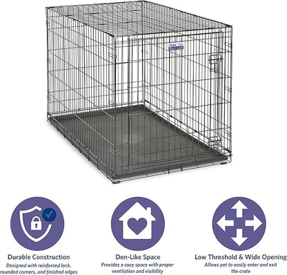 MidWest Homes for Pets 48-Inch iCrate for Extra-Large Breeds, 90-110 lbs, Single Door Folding Dog Crate with Divider Panel, Leak-Proof Tray & Secure Latches, Portable, Durable & Easy to Assemble