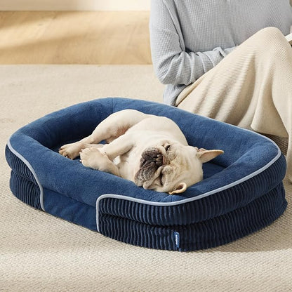 Bedsure Orthopedic Dog Bed Medium Size Dog - 360° Oval Bolster Medium Dogs Beds for Senior Dogs with Waterproof Washable Cover, Comfort Pet Sofa Couch with Ultra-Soft Fleece, Navy Blue, 30"