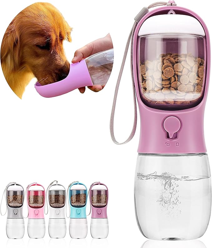 Dog Water Bottle with Food Container, Portable Leak Proof Pet Water Dispenser for Walking Hiking Travel, Puppy Essentials Accessories for Small Large Dogs, Dog Gifts (10oz/15oz/19oz)
