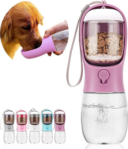 Dog Water Bottle with Food Container, Portable Leak Proof Pet Water Dispenser for Walking Hiking Travel, Puppy Essentials Accessories for Small Large Dogs, Dog Gifts (10oz/15oz/19oz)