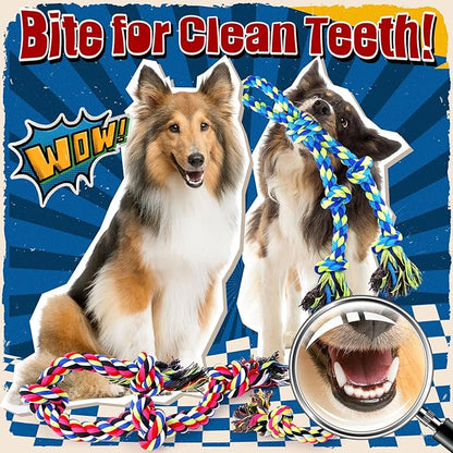 Forfon Tough & Strong Dog Toy for Aggressive Chewers – Tough Chew Toys for Large Dogs, Ideal for Tug-of-War & Teeth Cleaning, with 3 Rope Toys & 2 Dog Bags