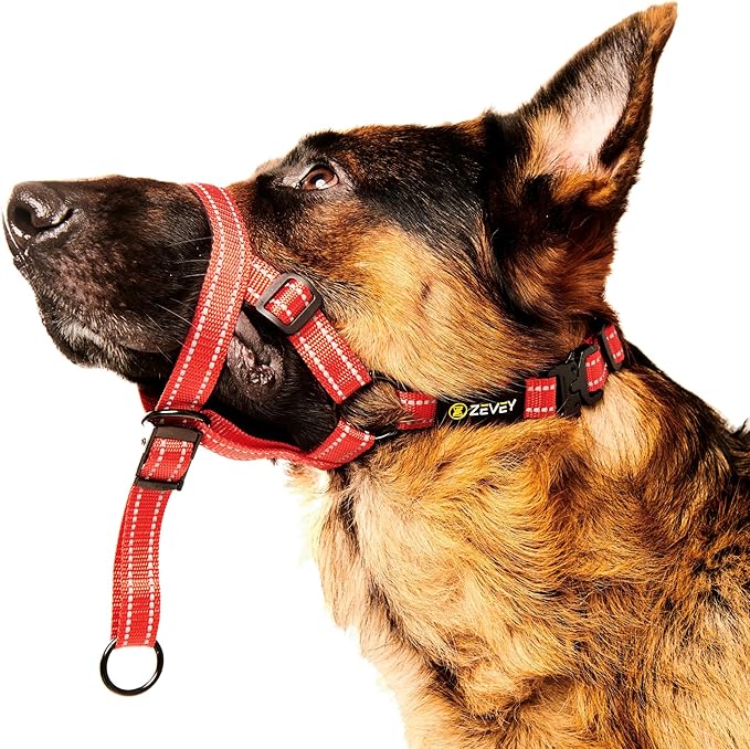 Adjustable Dog Head Halter with Safety Strap, Soft Padded Dog Head Collar for Small Medium Large Dogs, No-Pull Dog Harness for Training and Walking (X-Large, Red)