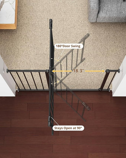 InnoTruth 28.9-42.1" Wide Baby Gate for Stairs, 30" Tall Dog Gates for Doorways Expandable One-Hand Open, Easy Walk Through Dual Lock Metal Pet Gates for Dogs, Black-Family & Mom's Choice Award Winner