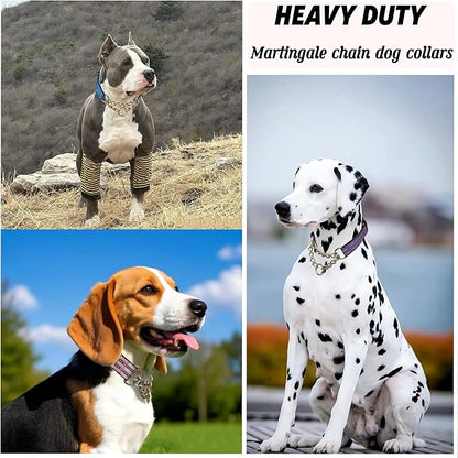 Martingale Dog Collars, Reflective Nylon Collar with Stainless Steel Chain, Adjustable Walking Training Dog Collars with Quick Release Buckle, Suitable for Small Medium Large Dogs(Gray,L)